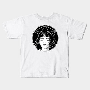 Anime girl Black sacred geometry design Kids T-Shirt